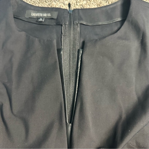 Lafayette 148 New York Black Dress 8 LBD leather trim cocktail contemporary - Picture 7 of 12